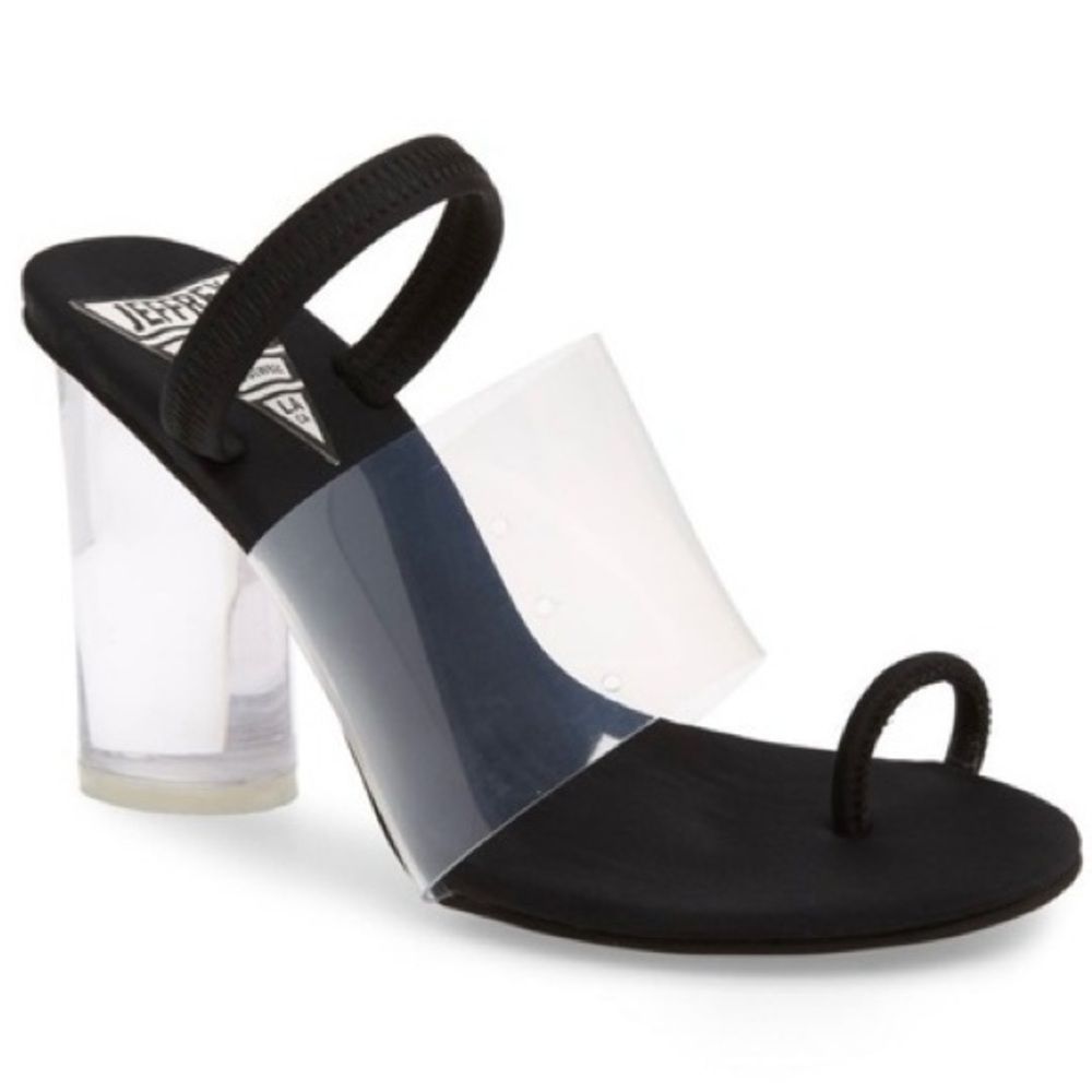 Jeffrey Campbell Clear Stretch Strap Acrylic Translucent Block Heel Sandal Heels